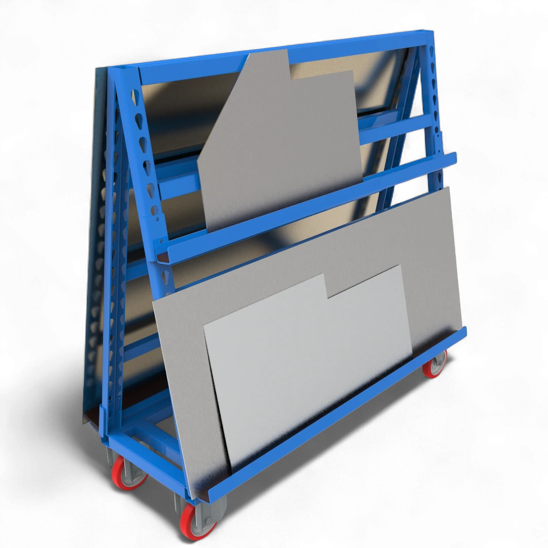 Blechregal auf Rollen: Vertikale Lagerung für Blechtafeln und Zuschnitte. Schaffen Sie flexibel Platz und Ordnung. Effizient & sicher.